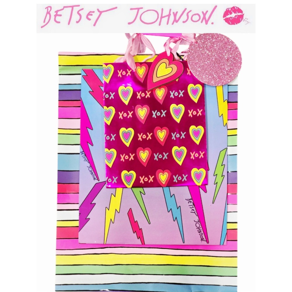 Betsey Johnson XOX Hearts, Stripes, & Bolts Colorful‎ Gift Bags Set